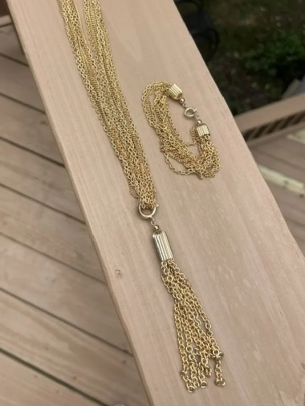 SARAH COVENTRY Multi-Strand Gold Tassel Necklace Bracelet SET
